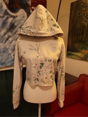 GAP Cream Floral Hooded Crop Sweatshirt